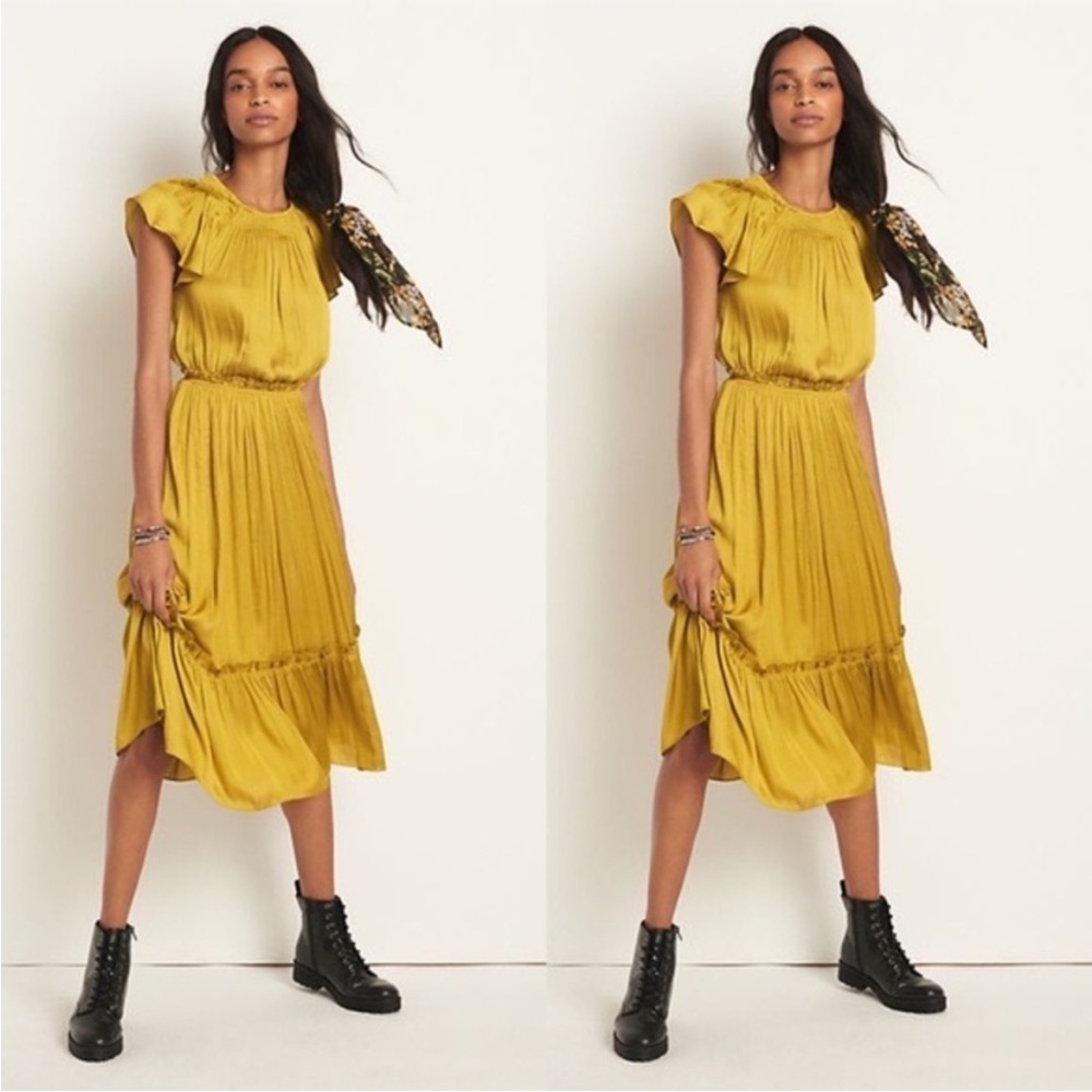 Anthropologie Current Air Dodie Flutter Sleeve Midi Dress Medium